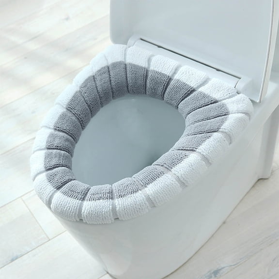 Convenient Handle Design Winter Toilet Seat Cushion Cover Thickened Soft Warm Fabric for Cold Weather Comfort, Easy Removal Washable Knitted Toilet Seat Protector for Universal Toilet Models