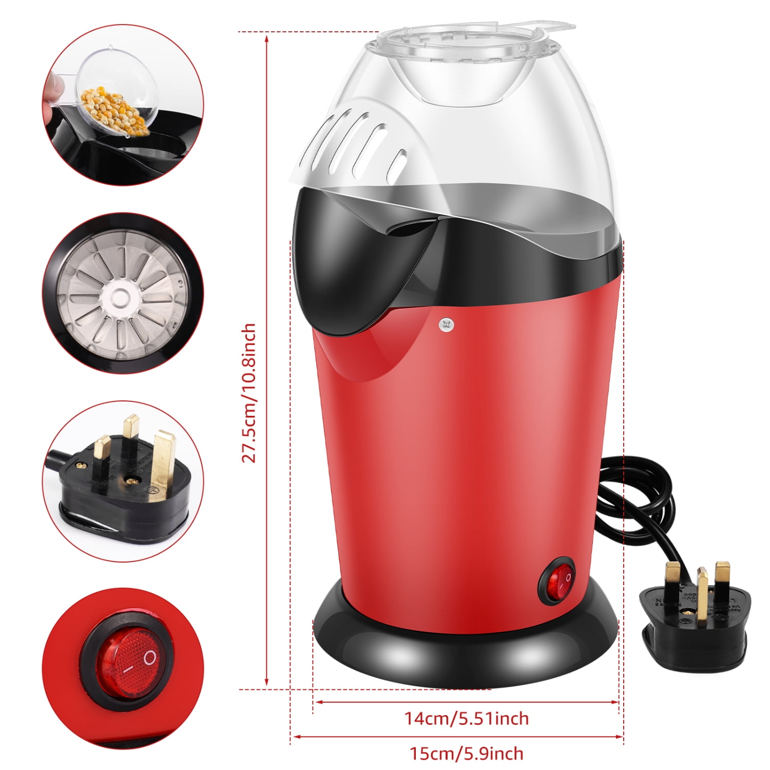 Convenient Healthy And Efficient 1200w Reusable Hot Air Popcorn Maker 