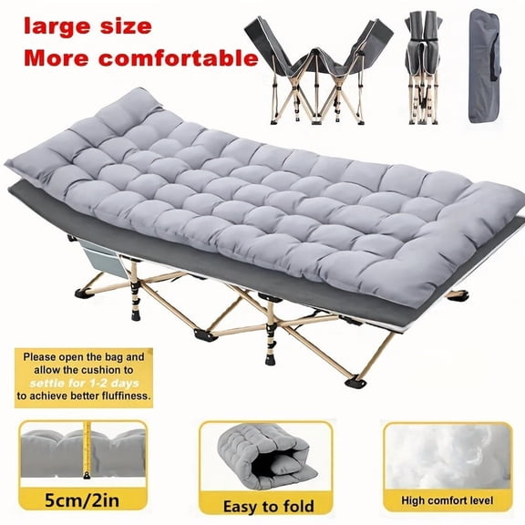 Convenient Large Outdoor Folding Bed, Camping Bed with Double-Sided Mattress and Without Mattress, Portable Foldable Guest Bed, Heavy-Duty Sleeping Bed with Carry Bag
