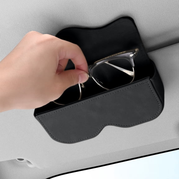 Convenient Protective Glasses Case, Clip-On 6.3-Inch PU Leather Sunglasses Holder with Card Slots, Soft-Lined Visor Organizer for Drivers