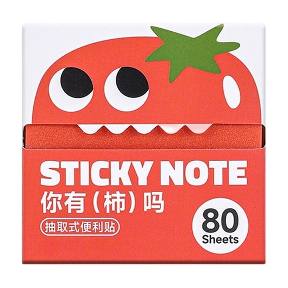 Convenient Pull‑Out Sticky Notes 80‑Sheet Set, Self‑Stick Memo Pads with Cute Dispenser for Book Annotation Journal Planner Office Supplies Tomato