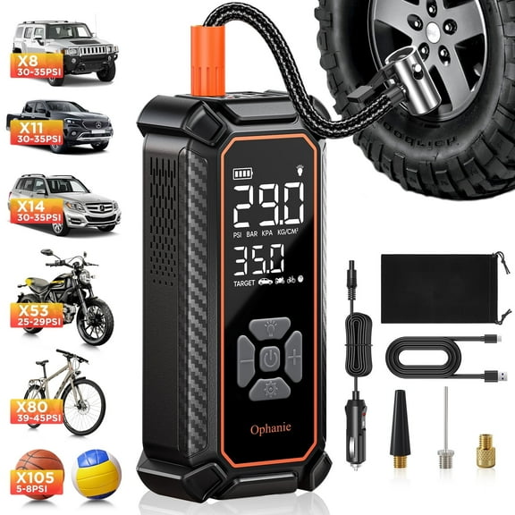 Ophanie Cordless Tire Inflator Portable Air Compressor, 160PSI, 6000mAh Long Range Battery, Air Pump for Car Tires, Bike, Motorcycle, Electric Pump with LED Light & Digital Pressure Gauge