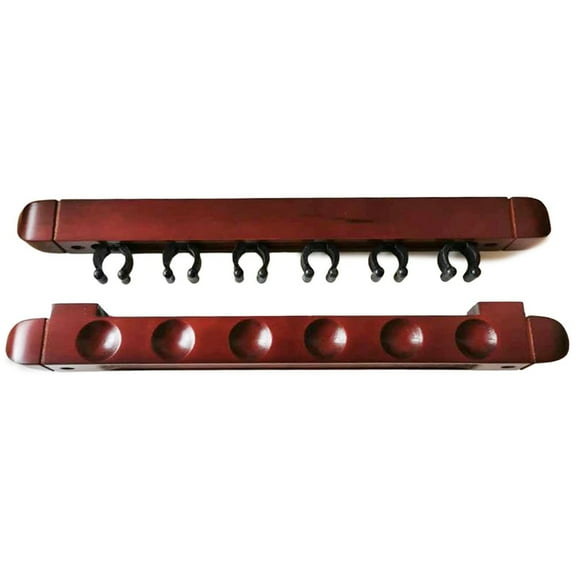 Convenient Wall Mount Wooden Billiard Pool Cue Rack Holder 6 Slot Design