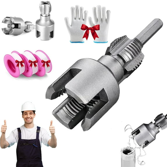 Convenientto Integrated Internal & External Pipe Threading Tool, PVC Pipe Threader, 1/2 and 3/4 Internal Thread Opener for Water Pipe, Electric Drill Compatible PVC Pipe Threader Kit (1/2")