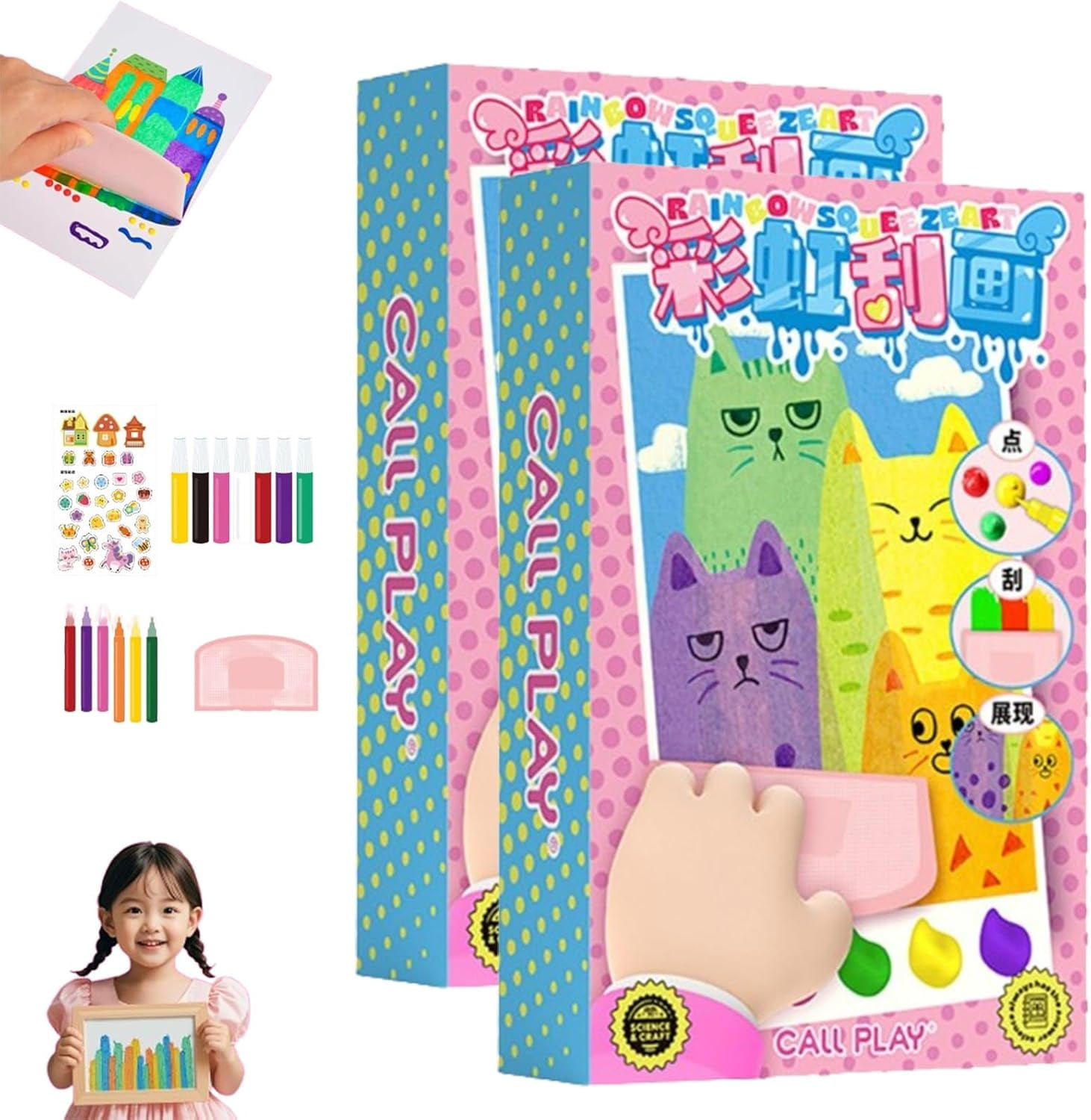 Convergei 20PCS DIY Rainbow Scratch Art, Magic Dot Paint Paper Set Notebook, Squeegee Painting Kits, Handmade Graffiti Color Scratch Craft Sets, with Paints, Squeegees, Stickers(2sets)