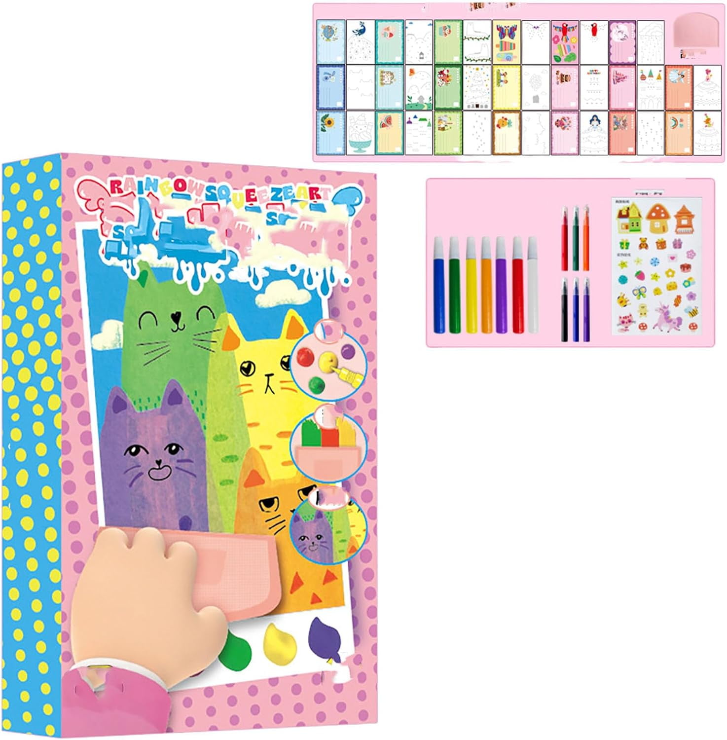 Convergei 20PCS DIY Rainbow Scratch Art, Squeegee Art Kids Paint Kit, Rainbow Dot Graffiti Scratch Painting, DIY Magic Squeegee Painting Kits for Kids with 7-Color Tools