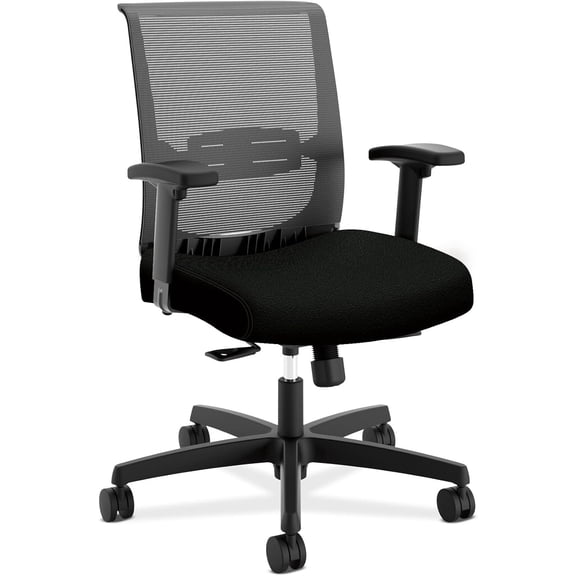 Convergence Ergonomic Office Chair, Breathable Back Support Mesh, Adjustable Arms, Computer Chair with Lumbar Support, Rolling Swivel Wheels, Comfortable Synchro-Tilt Recline, Fabric, Black