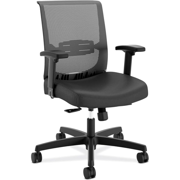 Convergence Ergonomic Office Chair, Breathable Back Support Mesh, Adjustable Arms, Computer Chair with Lumbar Support, Rolling Swivel Wheels, Comfortable Synchro-Tilt Recline, Vinyl, Black