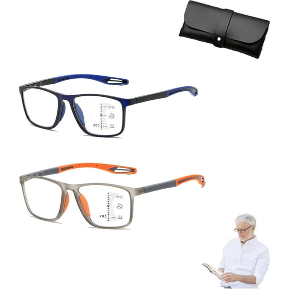Converisely Fashionable Silicone Sports Reading Glasses,Photochromic Multifocal Sports Ultra-Light Anti-Blue Light Glasses