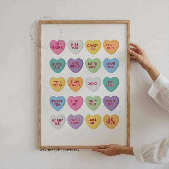 Conversation Candy Hearts Valentine Wall Art, Unframed Paper Print Size 8x12