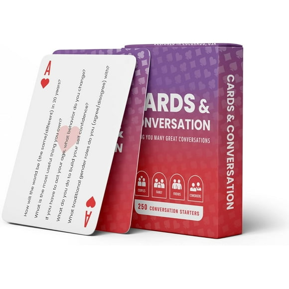 Conversation Cards - 200 Thought-Provoking Conversation Starters on Classic Playing Cards. 2-Games-in-1 for Couples | Family | Friends | Work | Groups of All Types. Share Hours of Fascinating Talks.