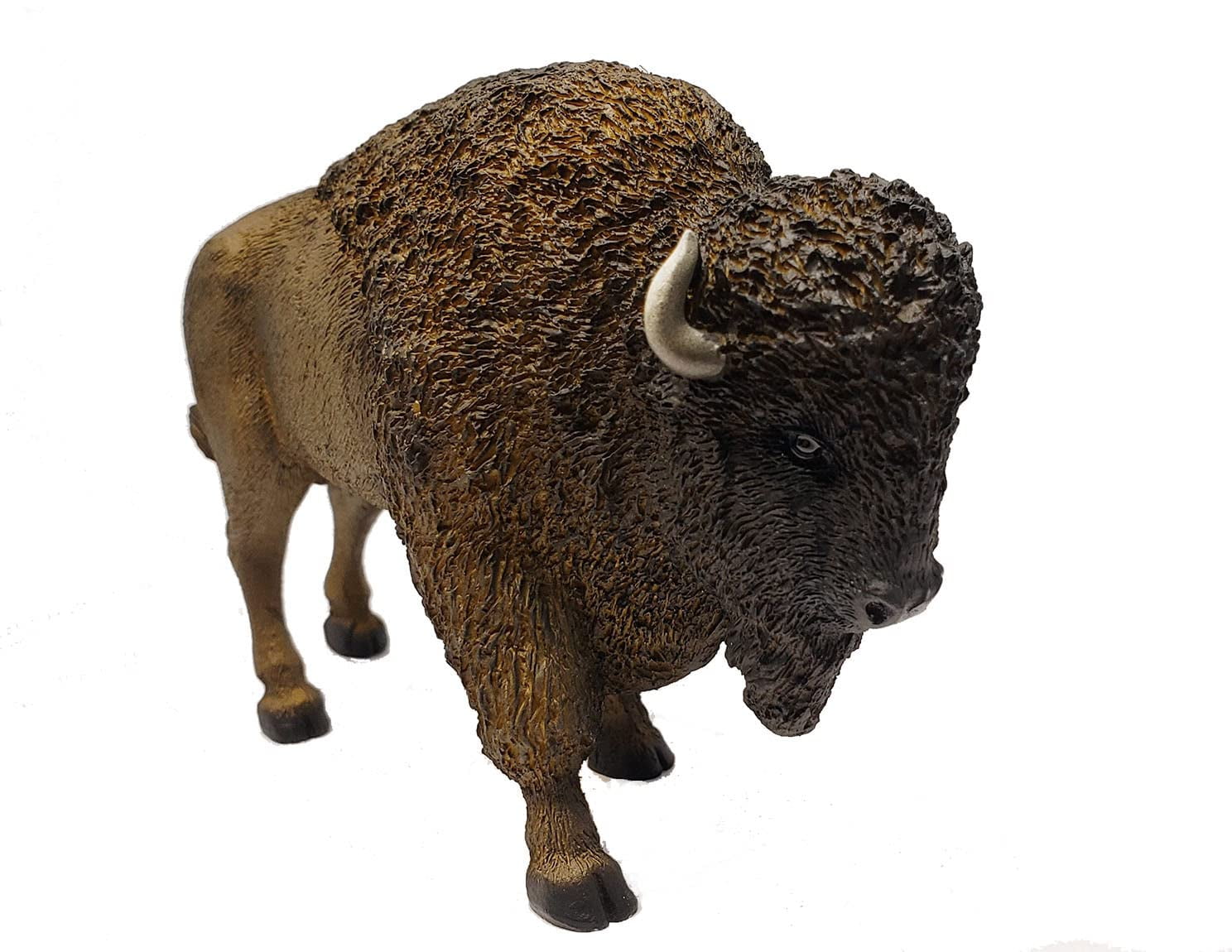 Hand-Painted Realistic Buffalo Figurine in Brown Resin