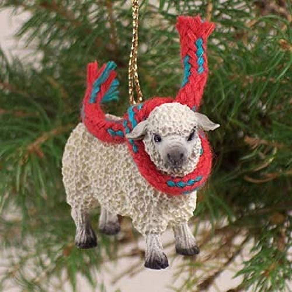 White Resin Sheep Ornament with Red Scarf