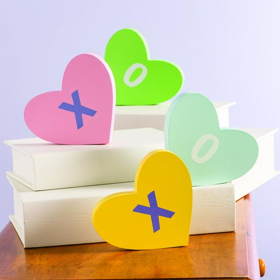 CONVERSATION HEART WOOD BLOCKS - Home Decor - 4 Pieces