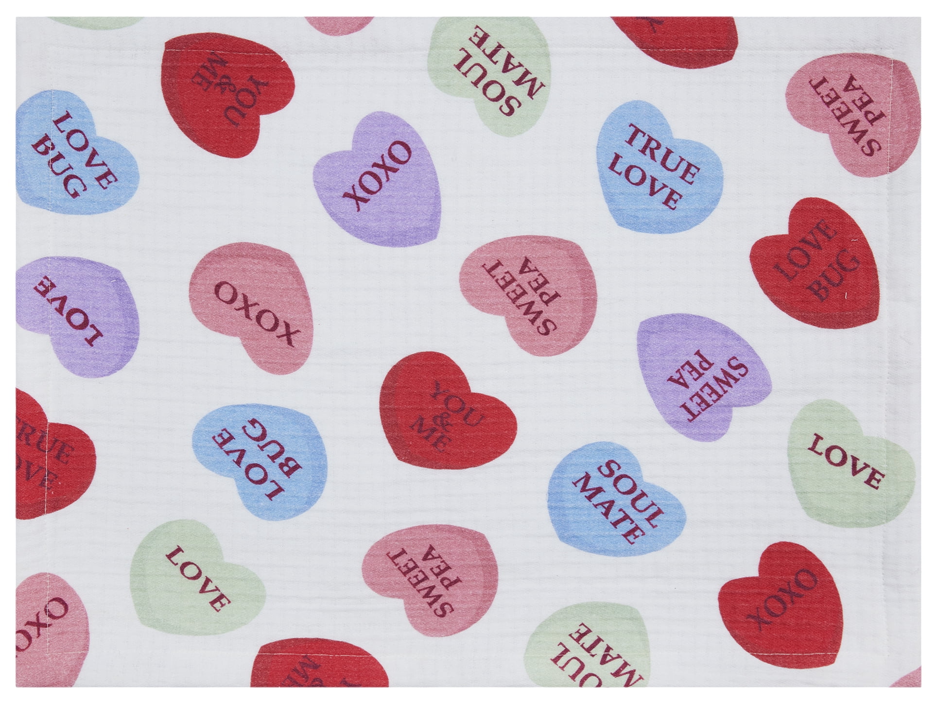 Conversation Hearts 4 Pack Table Placemat Set - 14" x 19" Each - 100% Cotton, Multi-color