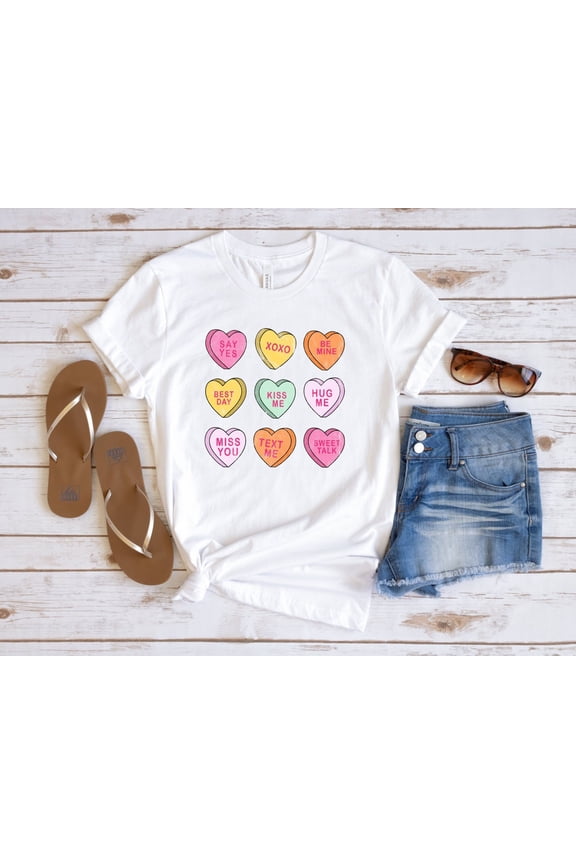 Conversation Hearts Valentines Day Couple Say Yes Kiss Me T-Shirt - All Size S-5XL