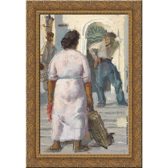 Conversation in Capri 24x18 Gold Ornate Wood Framed Canvas Art by Alexandre Jacovleff