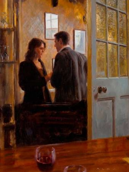Conversation in the Lounge Bar Canvas Art - Aldo Balding (18 x 24)