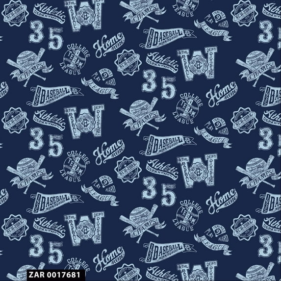 Conversational Baseball Sport Pattern Quilting Fabric for DIY Projects by 45 YARDS - (Navy, Pale and Blue) - PRINT FABRIC
