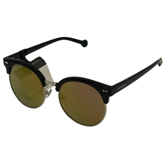 Converse Black Mens Sunglass Soft Round Plastic, Smoke Mirror Lens H083