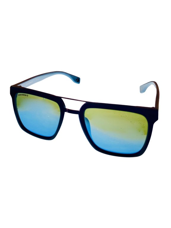 Black Mens Sunglass Square Plastic, Blue Flash Lens SCO 047 042Z