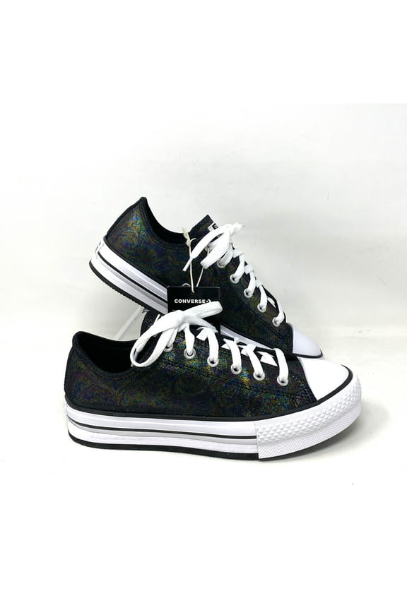 CTAS Eva Lift Platform Low Top Black Women's Iridescent Leather 671518C