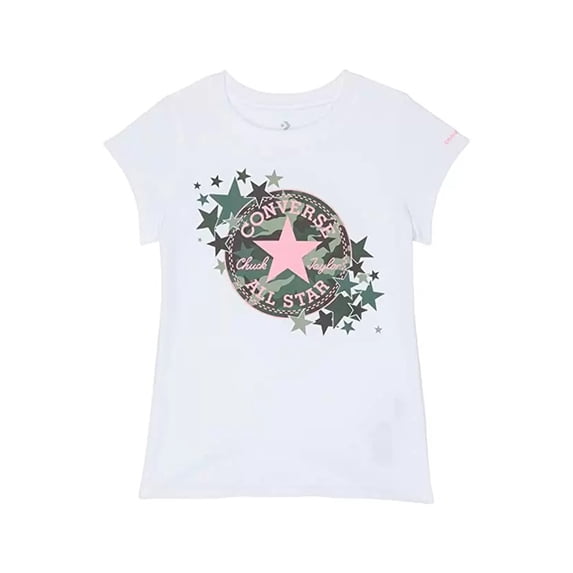 Converse Camo Chuck Taylor Patch Girls Active Shirts & Tees Size M, Color: White/Camo/Pink