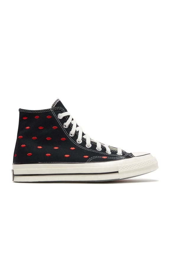 Chuck 70 Embroidered Lips High Men’s Sneakers, Black/University Red/Egret, Size 10