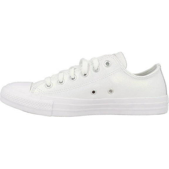 Converse Chuck Taylor All Star OX Kids' White Leather Shiny Sneakers 3.5