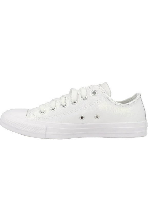 Chuck Taylor All Star OX Kids' White Leather Shiny Sneakers 3.5