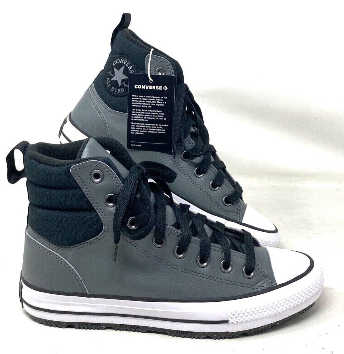 Gray leather converse high tops best sale