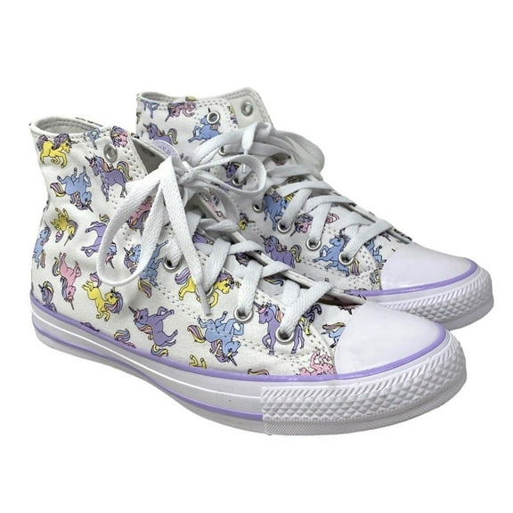 Converse Chuck Taylor High Kids Sneakers White Violet Canvas Skate A01674F