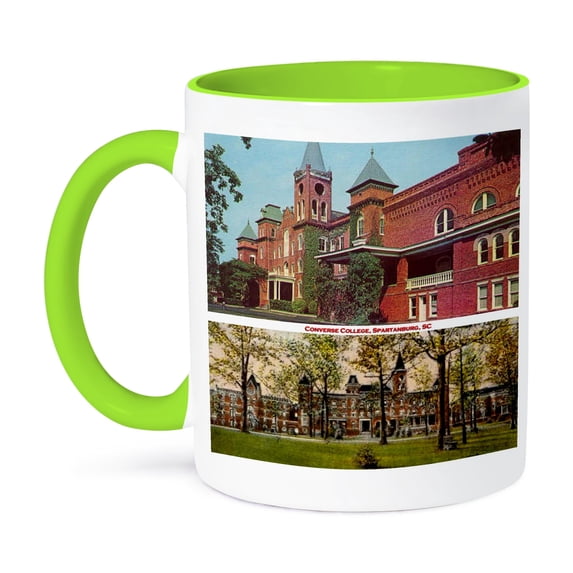 3dRose, Converse College, Spartanburg, SC (Vintage Views), 15oz Two-Tone Green Mug
