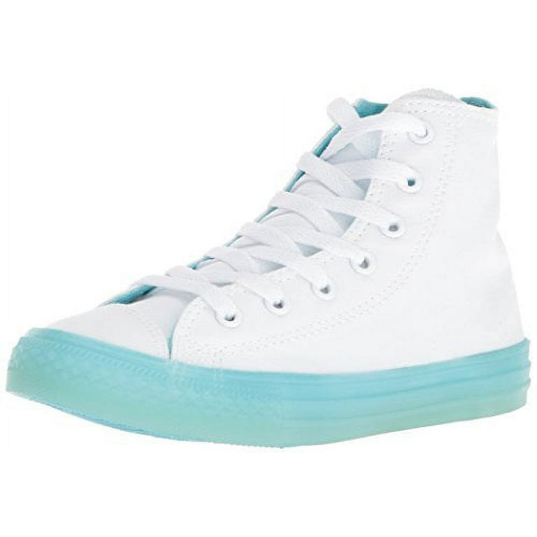 Converse Girls Chuck Taylor All Star Translucent Color Midsole High Top Sneaker White Bleached Aqua 1 M US Little Kid