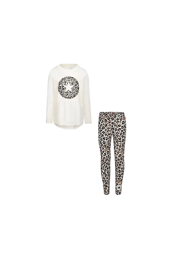 Leopard Chuck Taylor Patch and Allover Print Girls Clothing Set Size 2T, Color: Beige/Leopard