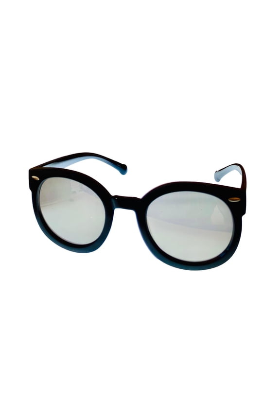 Matte Black Mens Sunglass Round Plastic, Silver Flash Lens H084