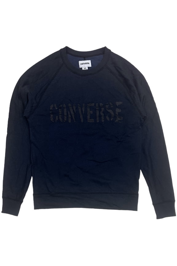 Men's Spray Paint Graphic Logo Contrast Stitching Crewneck Sweatshirt (Small, Dark Blue)