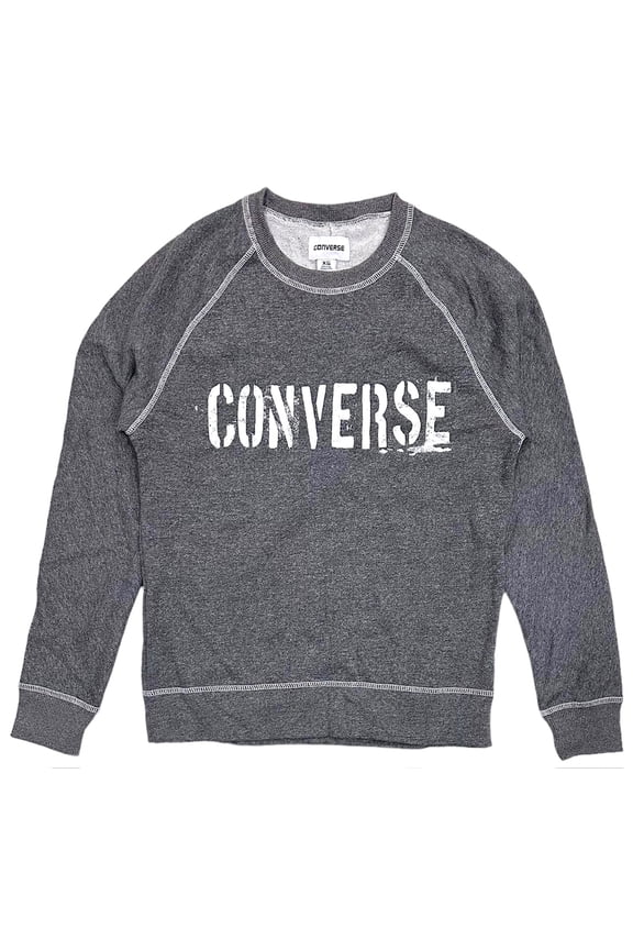 Men's Spray Paint Graphic Logo Contrast Stitching Crewneck Sweatshirt (Small, Heather Grey)