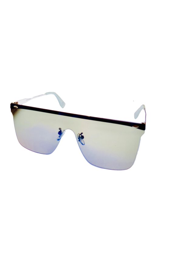 Mens Flat Front Mount Silver Metal Shield Sunglass, Smoke Flash Lens H119