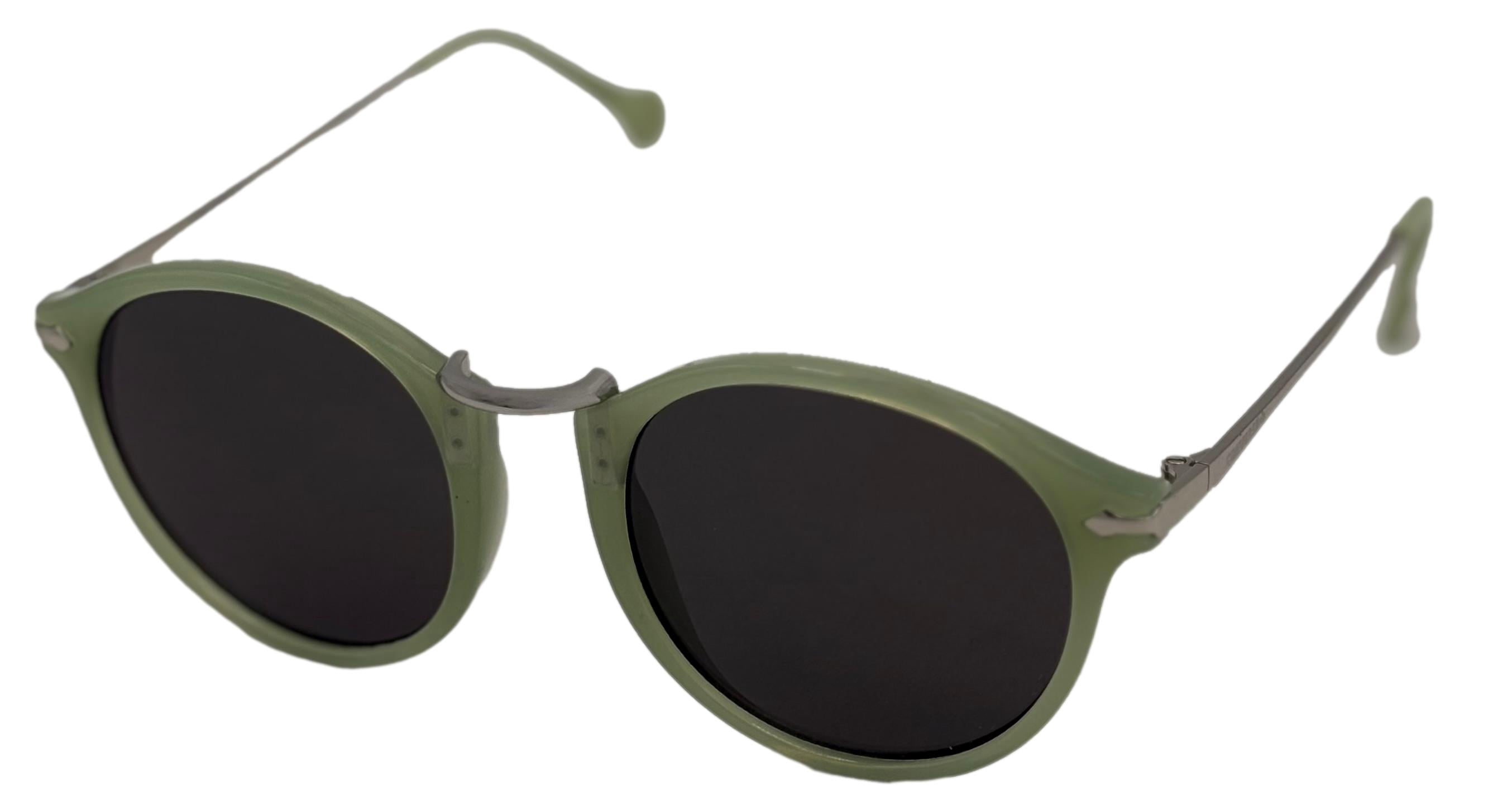 Converse Mens Green Silver Plastic Round Sunglass, Smoke Lens H076