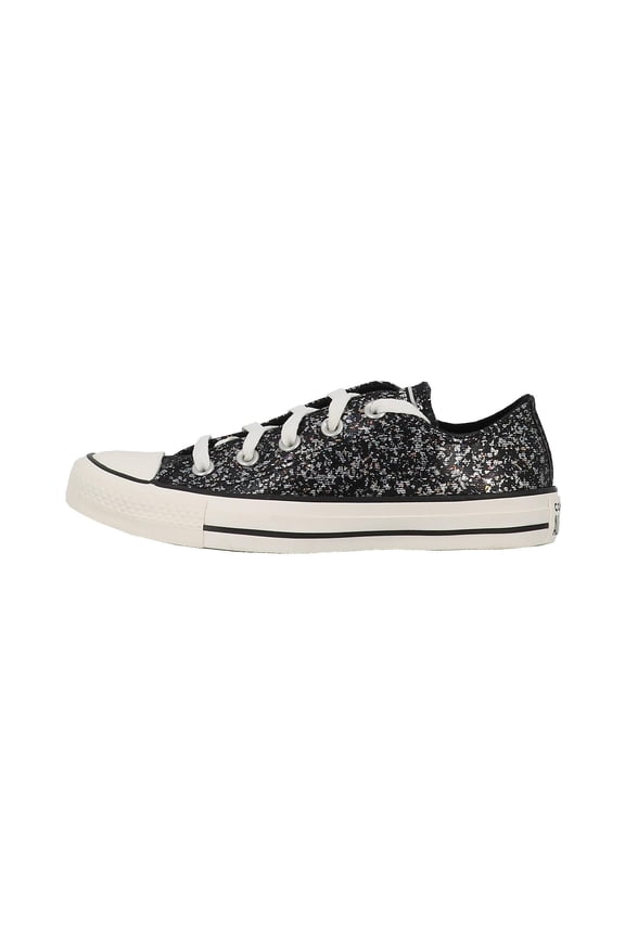 Women's Chuck Taylor All Star Glitter Sneaker, Black/Egret/Black, 5.5
