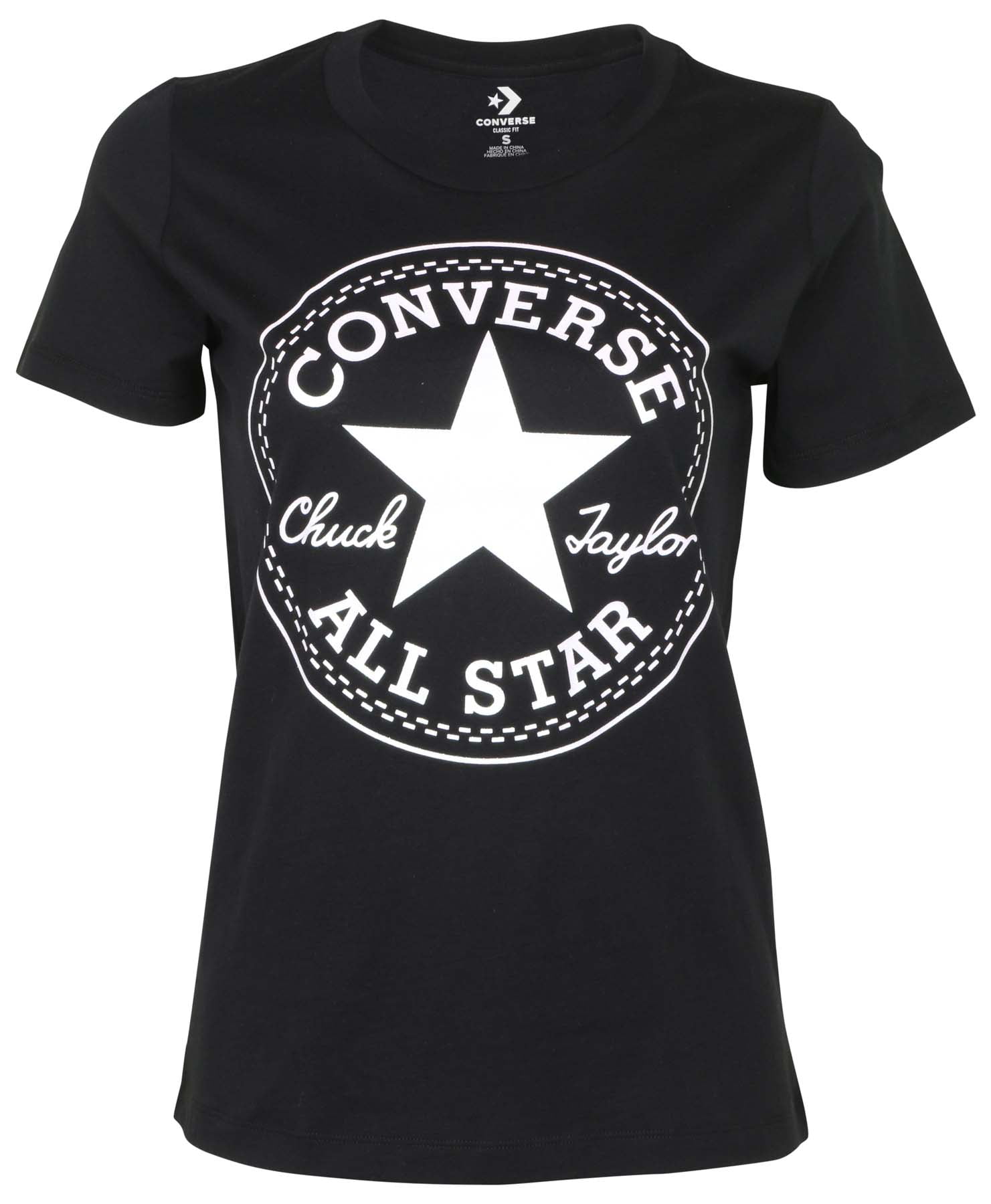 Converse Women\'s Glitter Chuck Taylor (Black, Core Small) Patch T-Shirt