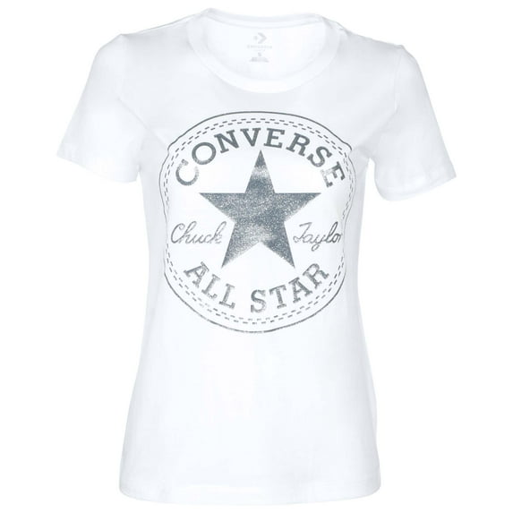 Converse Women's Glitter Chuck Taylor Core Patch T-Shirt (White, X-Large)