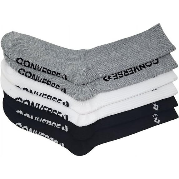 Converse Women's Half Cushion Crew Socks 3-Pack Size 4-10(White/Black/Light Grey)