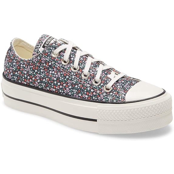 Converse Women's Lift Chuck Taylor All Star Platform Low Top Canvas Sneakers, Green Flowers, 9.5