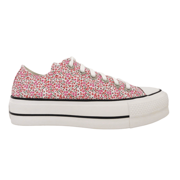 Converse Women's Lift Chuck Taylor All Star Platform Low Top Canvas Sneakers, Red Flowers, 5.5