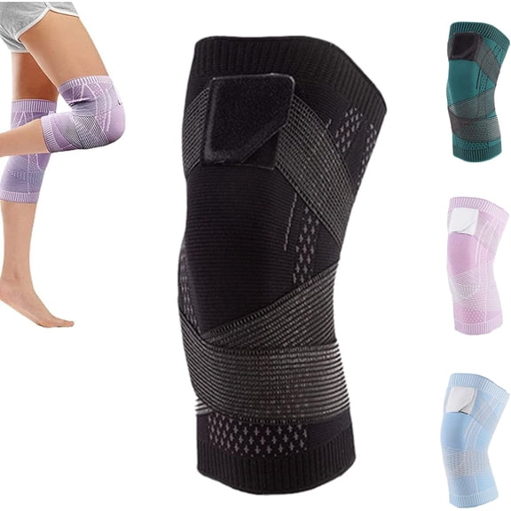 Converselyt Knee Compression Sleeve Knee Brace, Converselyt Knee Braces for Women Men, Adjustable Straps 3D High Elastic Breathable Soft Tactical Compression Knee Sleeve (1PCS Black,L)