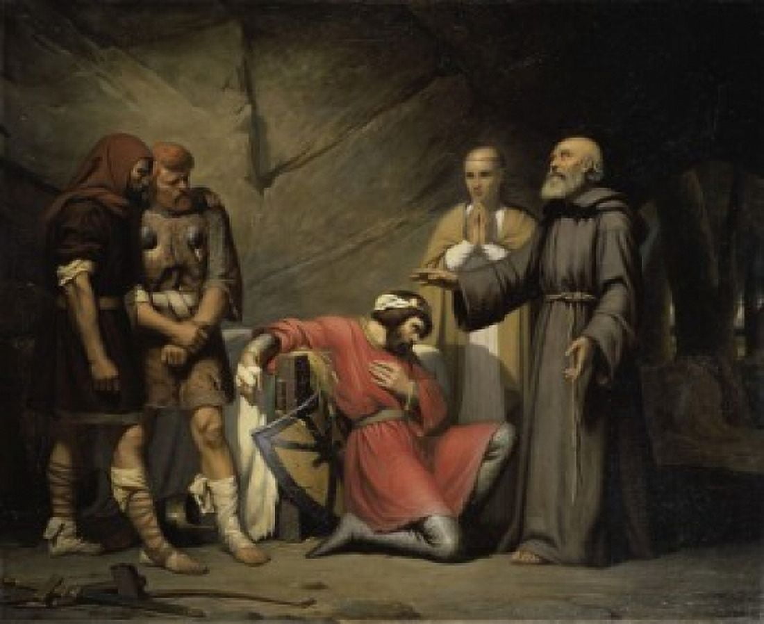Conversion of Robert the Devil (La Conversion de Robert le Diable) 1840 Guillaume-Alphonse Cabasson (19th C) Muse des Beaux-Arts Rouen Canvas Art - Guillaume-Alphonse Cabasson (18 x 24)