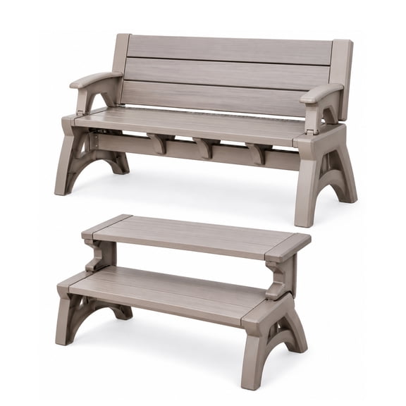 Convert a Bench 60" Folding Vinyl Patio Bench Picnic Table, Driftwood - Gen 2