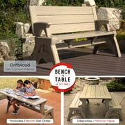 Convert a Bench Gen 2 60" Outdoor / Vinyl Patio Bench Picnic Table, Driftwood, 1 Bench Buy 2 for complete table